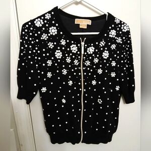 Michael Kors Black and White Floral Cardigan